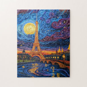 Quilling Moonlit Eiffel Tower in Paris Jigsaw Puzzle