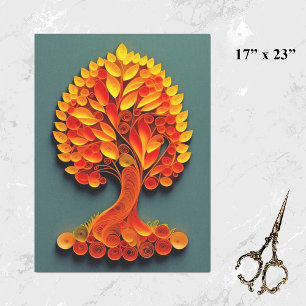 Quilling Orange Autumn Tree Illustration Large Tissue Paper