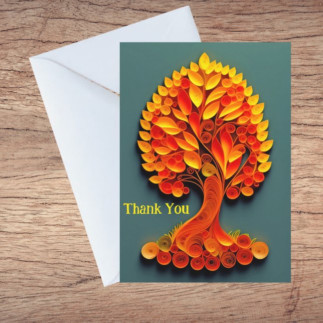 Quilling Orange Autumn Tree Illustration Thank You Card (Creator Uploaded)