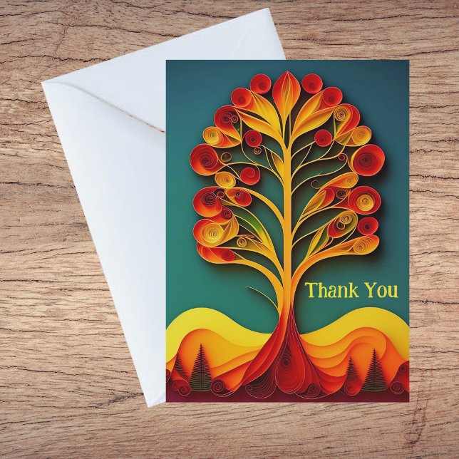 Quilling Orange Tree Autumn Illustration Thank You Card (Creator Uploaded)