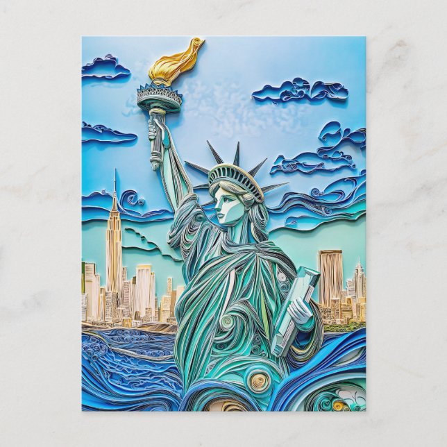  Quilling Statue of Liberty at Sunset Postcard (Front)