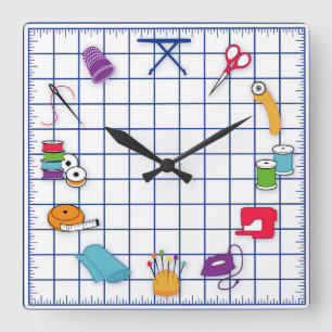 Quilt and Sew Time Square Wall Clock