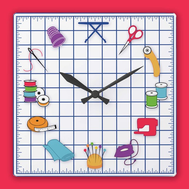 Quilt and Sew Time Square Wall Clock (Creator Uploaded)
