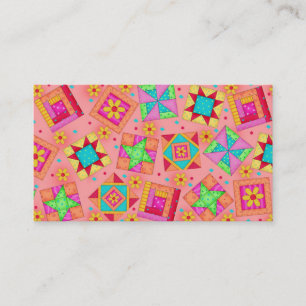 Quilt Art Business Card Coral Orange Background