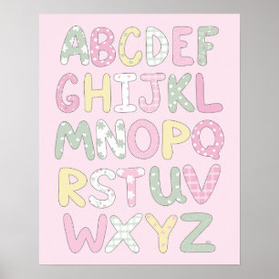 Quilt Art Print Set: Alphabet on Pink Background