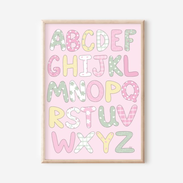 Quilt Art Print Set: Alphabet on Pink Background (Creator Uploaded)