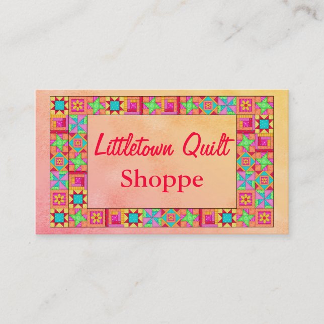Quilt Block Border Colourful Patchwork Promotion Business Card (Front)