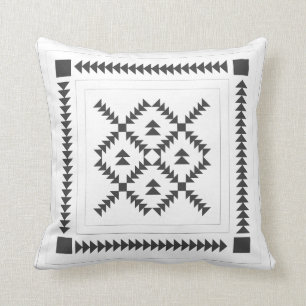 Quilt Block Geometric Design in Black and White Cushion