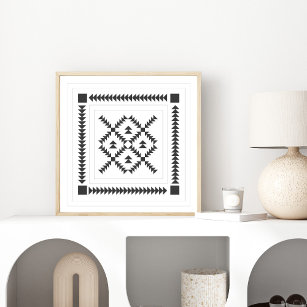 Quilt Block Geometric Design in Black and White Poster