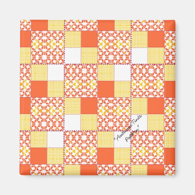 Quilt Block Pattern "Autumn Tints" Square Magnet (Front)