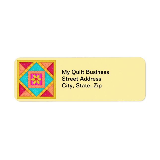 Quilt Block Red Yellow Return Address Label (Front)