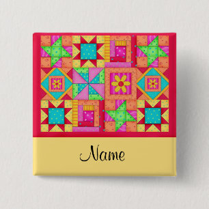 Quilt Blocks Name Button Badge
