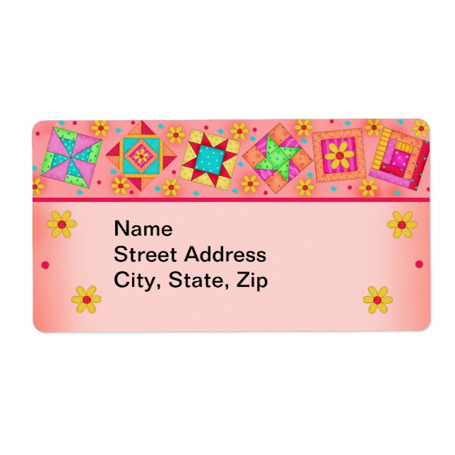 Quilt Blocks Orange Coral Shipping Label (Front)