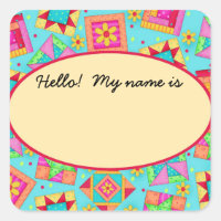 Quilt Blocks Turquoise Name Tag or Label