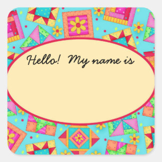 Quilt Blocks Turquoise Name Tag or Label