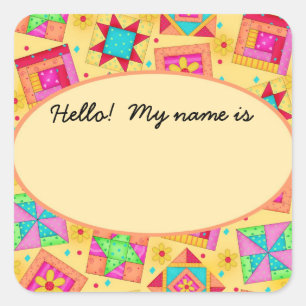 Quilt Blocks yellow Name Tag or Label
