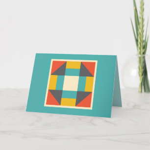 Quilt Card - Churn Dash Block (teal/orange/gold)