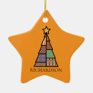 Quilt Christmas Tree with Monogram Ceramic Tree Decoration