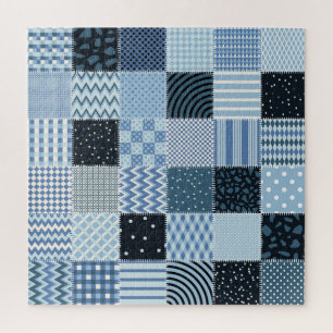Quilt design, geometric patchwork, blue tones. jigsaw puzzle