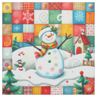 Quilt Look Patchwork Christmas Snowman Fabric