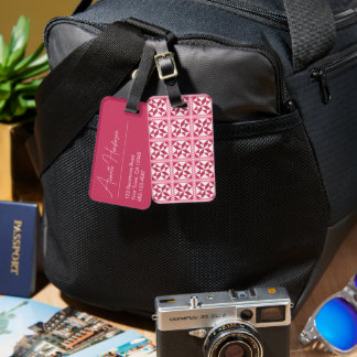 Quilt Look Pink Polka Dots Luggage Tag