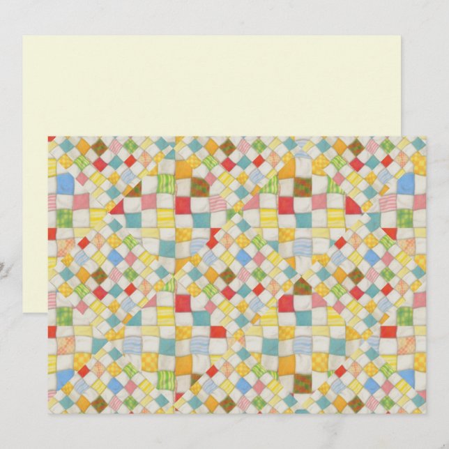QUILT MOSAIC 5.5x7.5 Flat Card / Cream Horizontal (Front/Back)