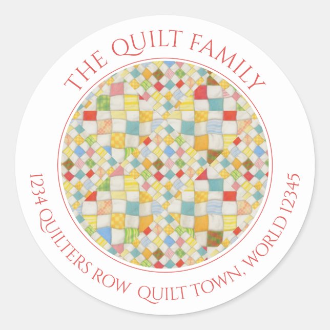 QUILT MOSAIC Large Round Address Envelope Seals (Front)