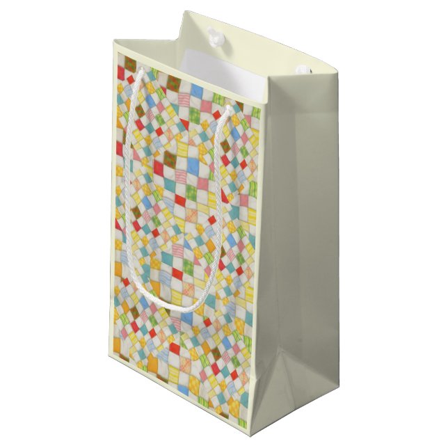 QUILT MOSAIC Small Gift Bag / Cream (Front Angled)