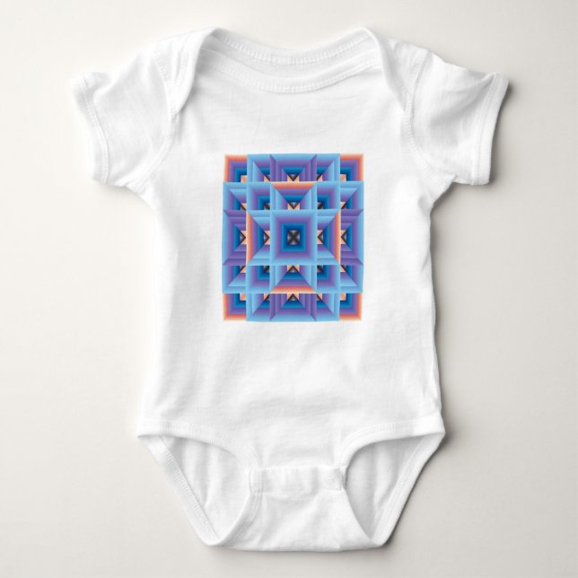 Quilt Pattern 3 in Blue and Purple Baby Bodysuit (Front)