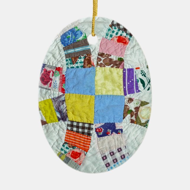 Quilt pattern ceramic tree decoration (Front)