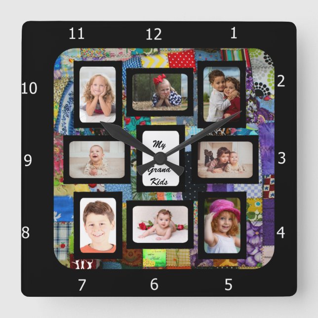 QUILT PHOTO FRAME--ADD PHOTOS SQUARE WALL CLOCK (Front)