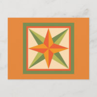 Quilt Postcard - Beveled Star (orange/green)