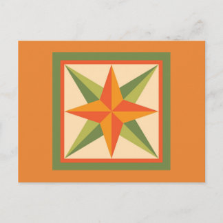 Quilt Postcard - Beveled Star (orange/green)