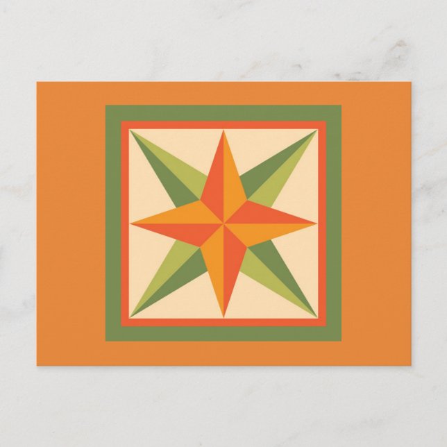 Quilt Postcard - Beveled Star (orange/green) (Front)