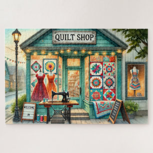 Quilt Shop Cottage Sewing Charming Vintage Scene Jigsaw Puzzle