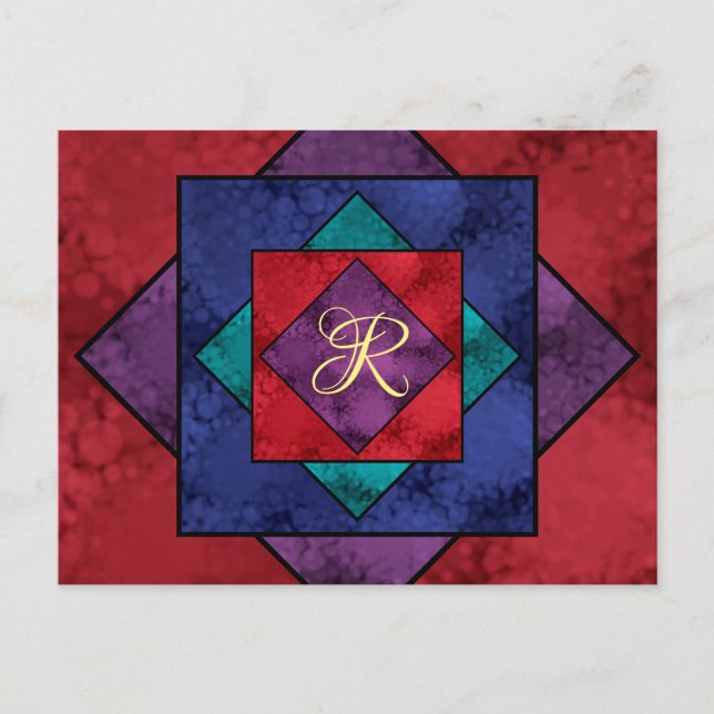 Quilt Square Monogram Postcard (Front)