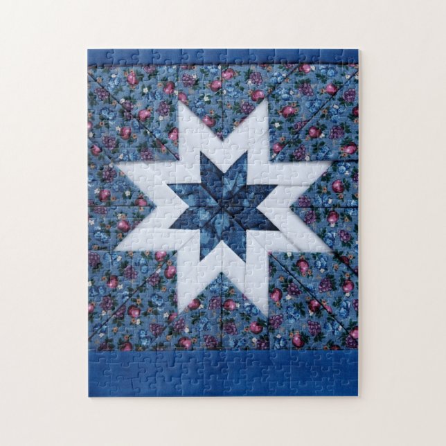 Quilt star blue jigsaw puzzle (Vertical)