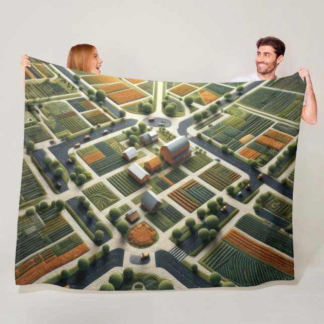 Quilted Abstract Aerial Farm Landscape Fleece Blanket (In Situ)