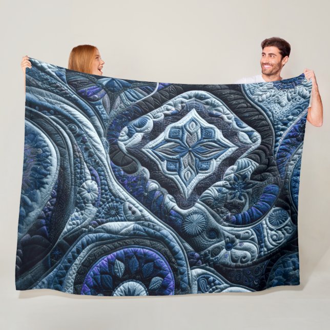 Quilted Abstract Design Fleece Blanket (In Situ)