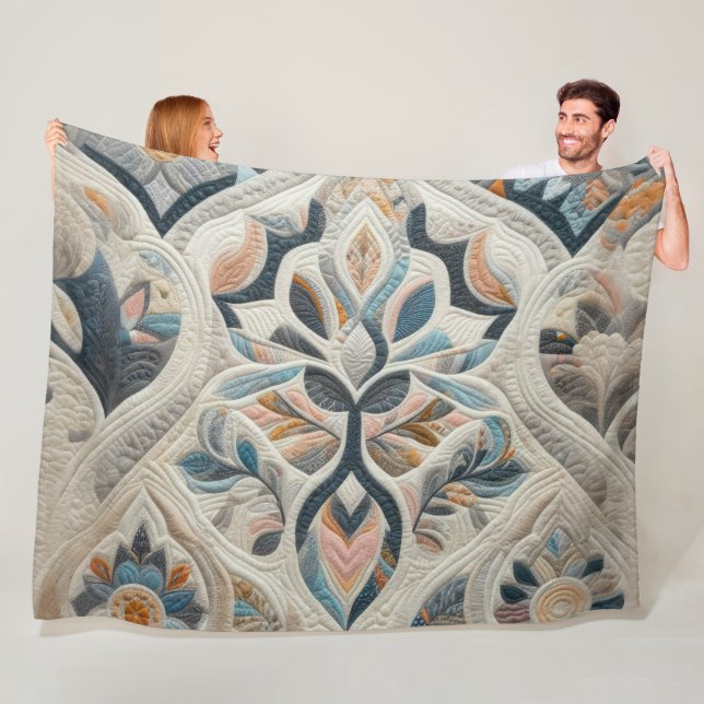Quilted Abstract Design Fleece Blanket (In Situ)