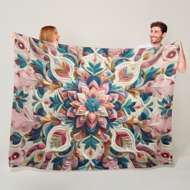 Quilted Abstract Design Fleece Blanket (In Situ)