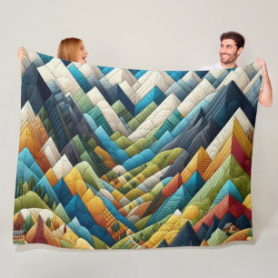 Quilted Abstract Mountain Scene Drawing Fleece Blanket