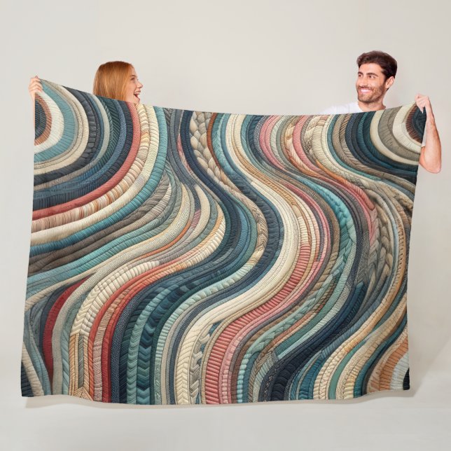 Quilted Abstract Stripe Design Fleece Blanket (In Situ)