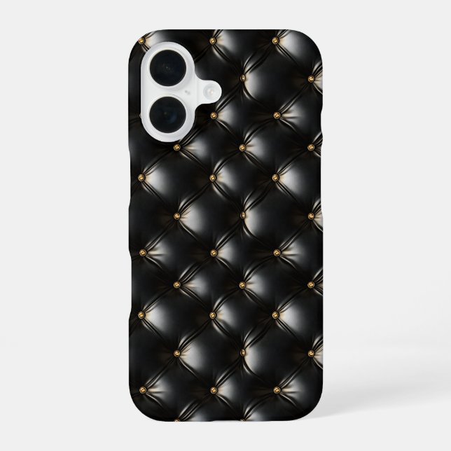 Quilted Black Leather Pattern iPhone 16 Case (Back)