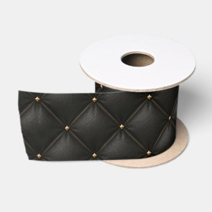 Quilted Black Leather with Gold Studs Satin Ribbon