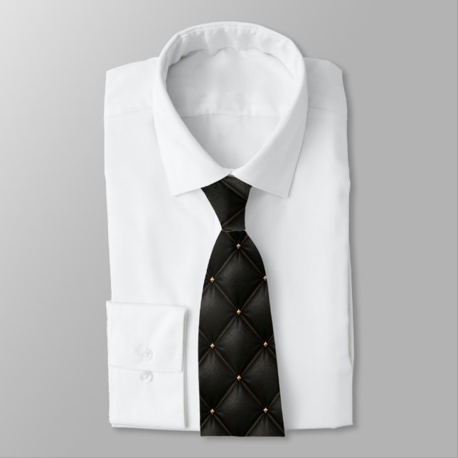 Quilted Black Leather with Gold Studs Tie (Tied)