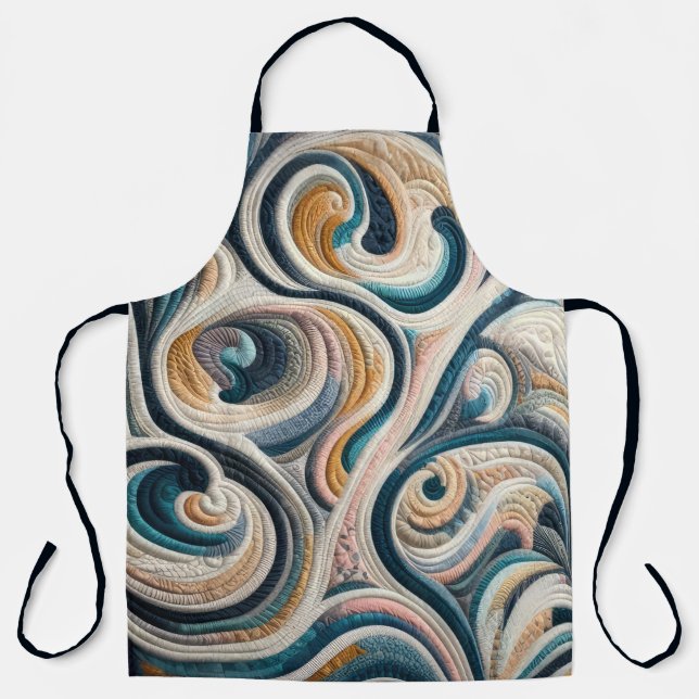Quilted Blue Gold Abstract Design Apron (Front)