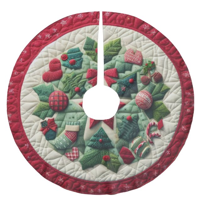Quilted Christmas Design Brushed Polyester Tree Skirt (Front)