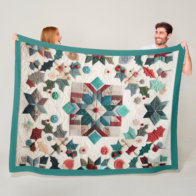 Quilted Christmas Design Fleece Blanket (In Situ)