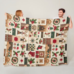 Quilted Christmas Design Fleece Blanket